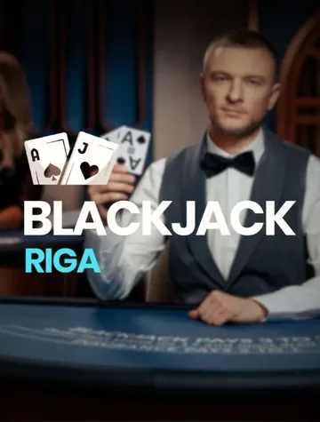 Un croupier en nœud papillon montre ses cartes à la table de Blackjack Riga, chez OnAir Entertainment