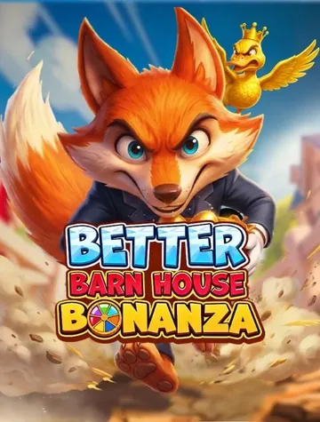 Un renard en costume court devant le logo de Better Barn House Bonanza, signée Pragmatic Play