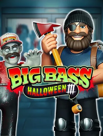 Un pêcheur barbu armé d'une hache pose avec un zombie dans Big Bass Halloween 3 de Pragmatic Play