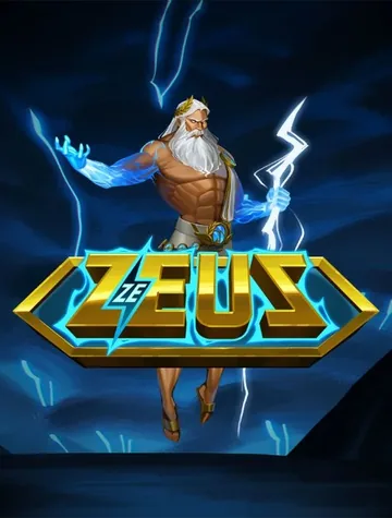 Zeus lance la foudre au-dessus du logo de Ze Zeus, la machine à sous de Hacksaw Gaming
